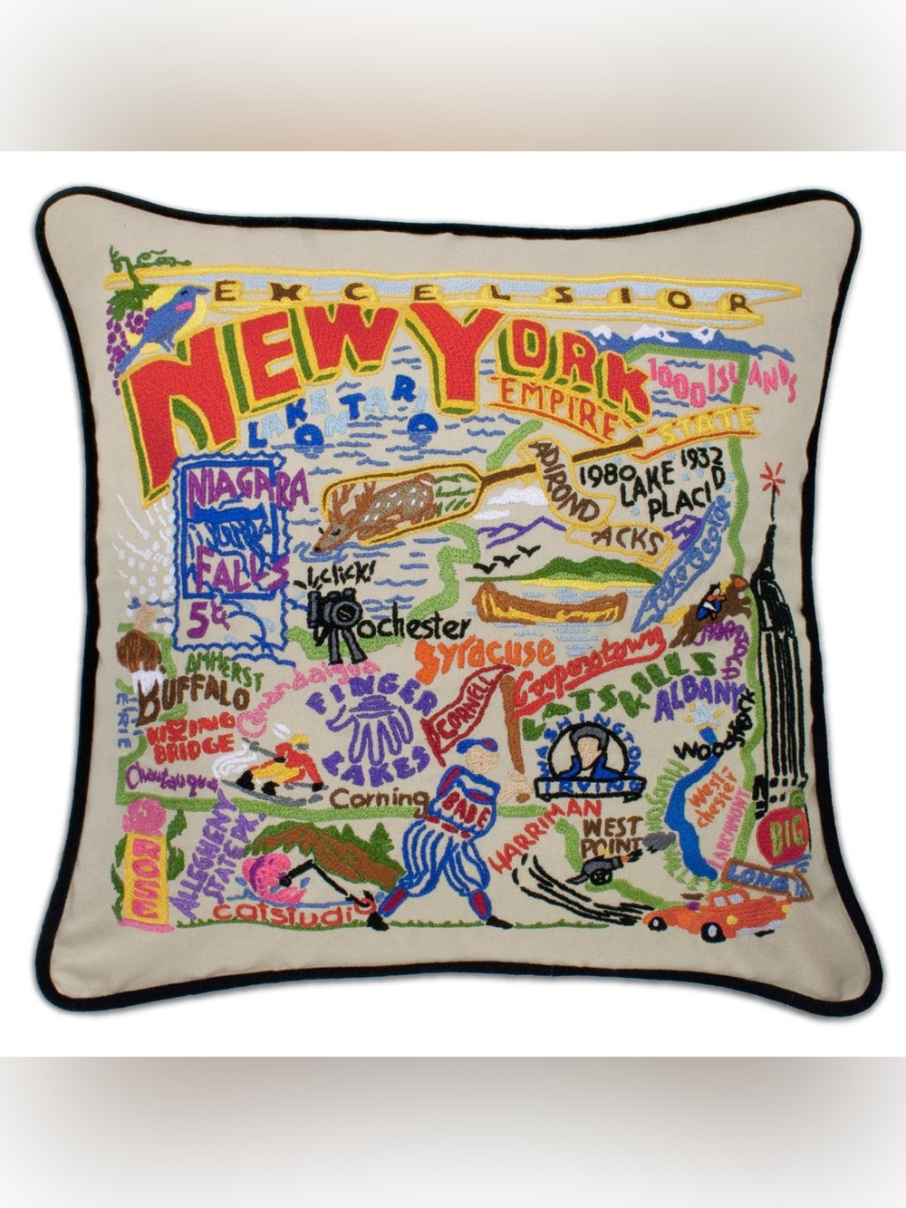 CATSTUDIO New York State Hand-Embroidered Pillow 20” x 20”